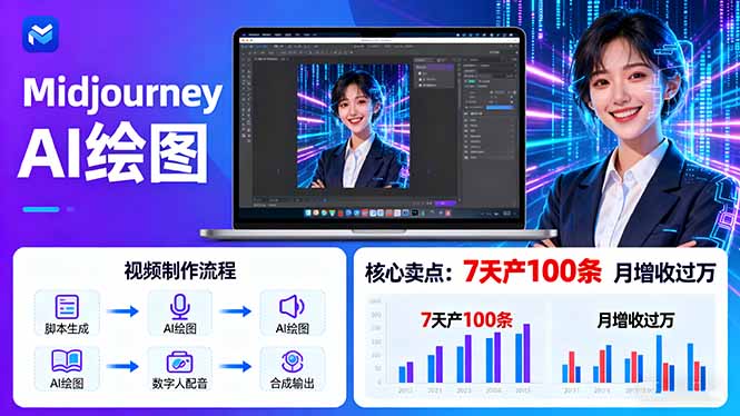AI绘图照片开口说话视频制作：Midjourney+数字人，7天产100条月增收过万-惠声网赚
