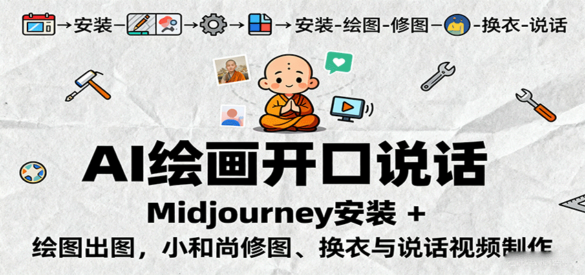 AI绘画开口说话，Midjourney安装 + 绘图出图，小和尚修图、换衣与说话视频制作-惠声网赚