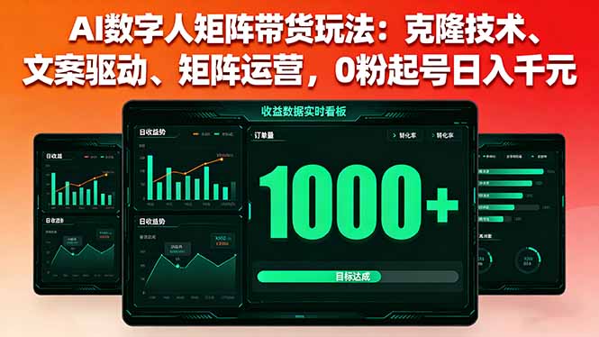 AI数字人矩阵带货玩法：克隆技术、文案驱动、矩阵运营，0粉起号日入千元-惠声网赚