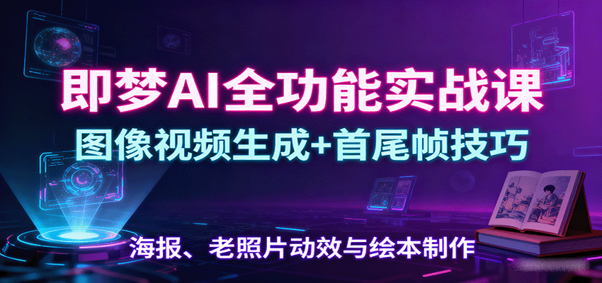 即梦AI全功能实战课：图像视频生成+首尾帧技巧，海报、老照片动效与绘本制作-惠声网赚