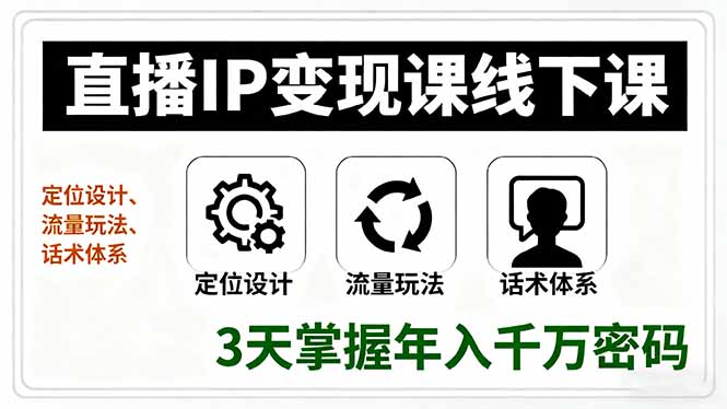 直播IP变现课线下课，定位设计、流量玩法、话术体系，3天掌握年入千万密码-惠声网赚