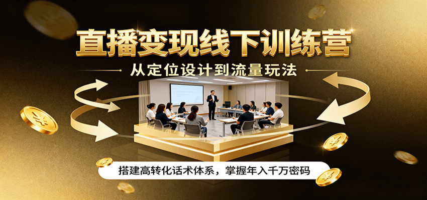 直播变现线下训练营，从定位设计到流量玩法，搭建高转化话术体系，掌握年入千万密码-惠声网赚