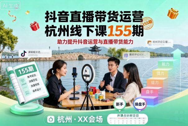 抖音直播带货运营杭州线下课155期，助力提升抖音运营与直播带货能力-惠声网赚