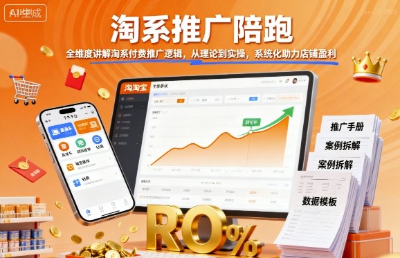淘系推广陪跑，全维度讲解淘系付费推广逻辑，从理论到实操，系统化助力店铺盈利-惠声网赚