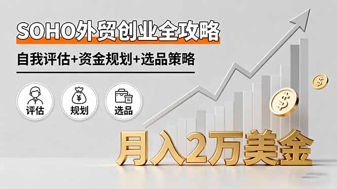 SOHO外贸创业全攻略，自我评估+资金规划+选品策略，月入2万美金-惠声网赚