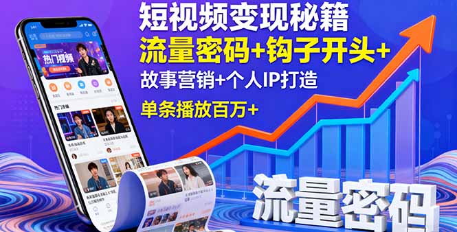 短视频变现秘籍，流量密码+钩子开头+故事营销+个人IP打造，单条播放百万+-惠声网赚