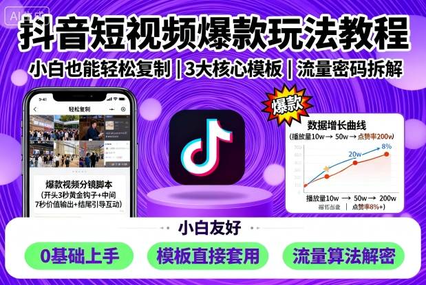 抖音短视频爆款玩法教程，小白也能轻松复制-惠声网赚