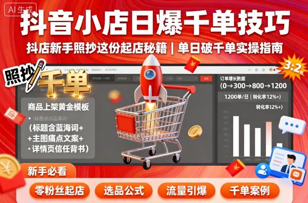 抖音小店日爆千单技巧，抖店新手照抄这份起店秘籍，单日破千单-惠声网赚