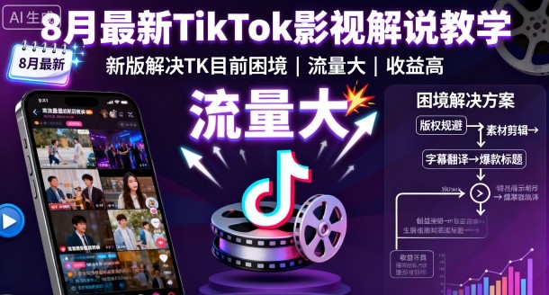 8月最新TikTok影视解说教学，新版解决TK目前困境，流量大，收益高-惠声网赚