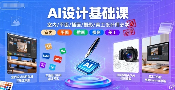 AI设计基础课，室内、平面、插画、摄影、美工设计师必学的-惠声网赚