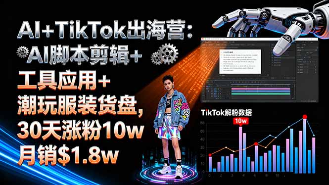 AI+TikTok出海营:AI脚本剪辑+工具应用+潮玩服装货盘,30天涨粉10w月销$1.8w-惠声网赚