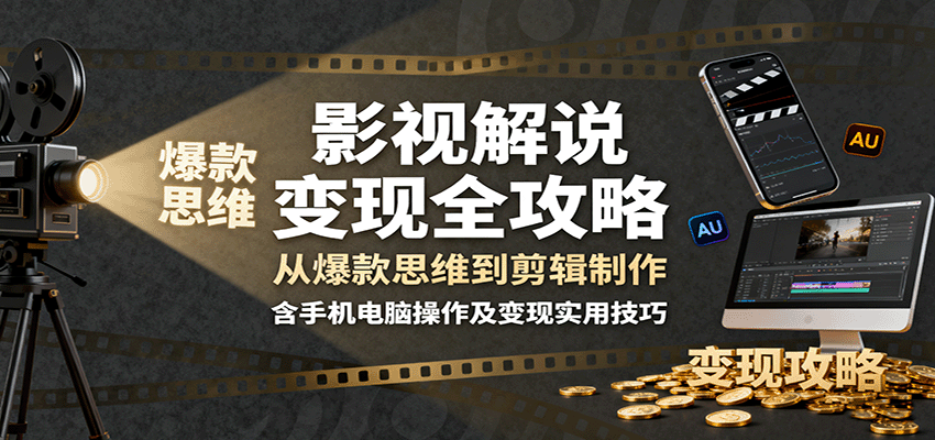 影视解说变现全攻略：从爆款思维到剪辑制作，含手机电脑操作及变现实用技巧-惠声网赚