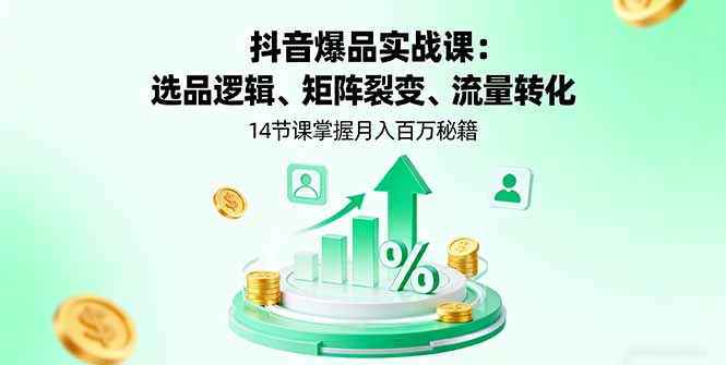 抖音爆品实战课：选品逻辑、矩阵裂变、流量转化，14节课掌握月入百万秘籍-惠声网赚