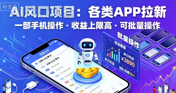 AI风口项目，各类APP拉新，一部手机就可以操作，收益上限高，可批量操作-惠声网赚