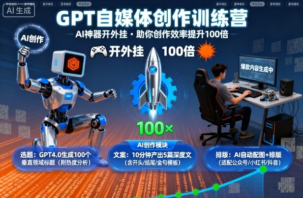 GPT自媒体创作训练营：AI神器开外挂，助你创作效率提升100倍-惠声网赚