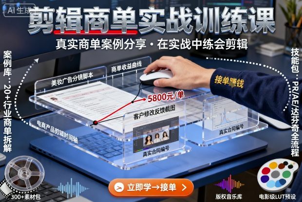 剪辑商单实战训练课，真实商单案例分享，在实战中练会剪辑-惠声网赚