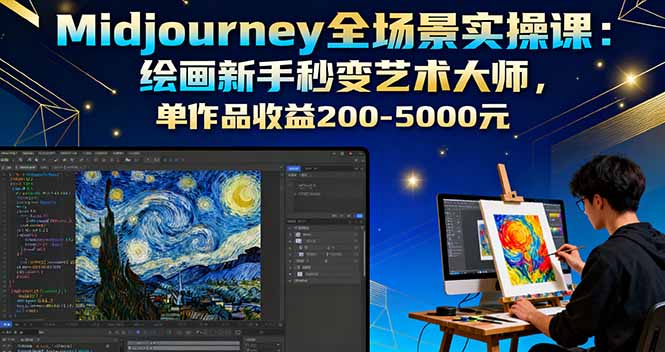 Midjourney全场景实操课：绘画新手秒变艺术大师，单作品收益200-5000元-惠声网赚