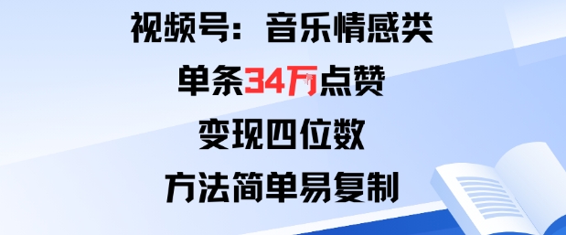 视频号分成计划新玩法：音乐情感类单条34W点赞，变现四位数，方法简单易复制-惠声网赚