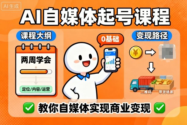 AI自媒体起号课程，0基础小白两周学会，教你自媒体实现商业变现-惠声网赚