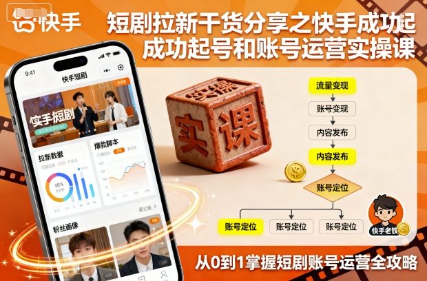 短剧拉新干货分享之快手成功起号和账号运营实操课-惠声网赚