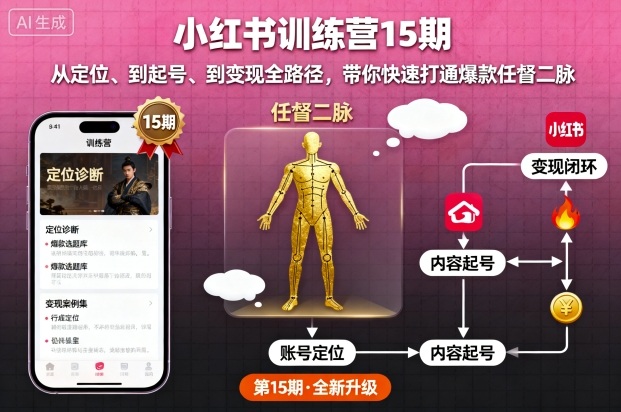 小红书训练营15期，从定位、到起号、到变现全路径，带你快速打通爆款任督二脉-惠声网赚