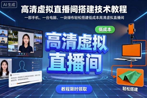 高清虚拟直播间搭建技术教程，一部手机、一台电脑、一块绿布轻松搭建低成本高清虚拟直播间-惠声网赚