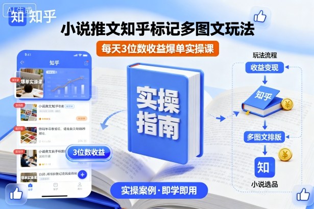 小说推文知乎标记多图文玩法，每天3位数收益爆单实操课-惠声网赚