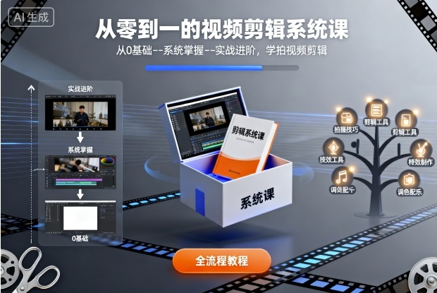 从零到一的视频剪辑系统课，从0基础--系统掌握--实战进阶，学拍视频剪辑-惠声网赚