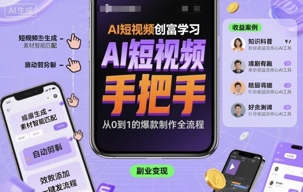 AI短视频创富学习，手把手教会你制作AI短视频-惠声网赚