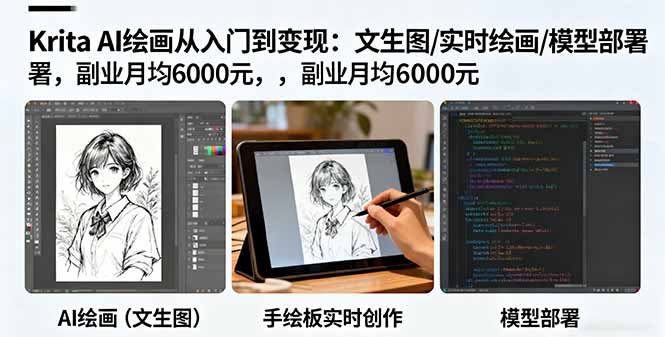 Krita AI绘画从入门到变现：文生图/实时绘画/模型部署，副业月均6000元-惠声网赚