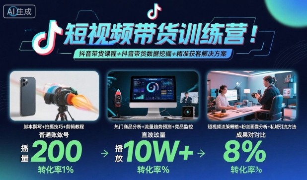 短视频带货训练营，抖音带货课程+抖音带货数据挖掘+精准获客解决方案-惠声网赚