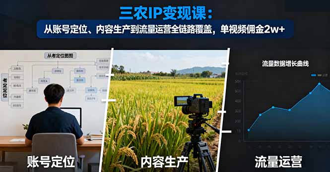 三农IP变现课：从账号定位、内容生产到流量运营全链路覆盖，单视频佣金2w+-惠声网赚