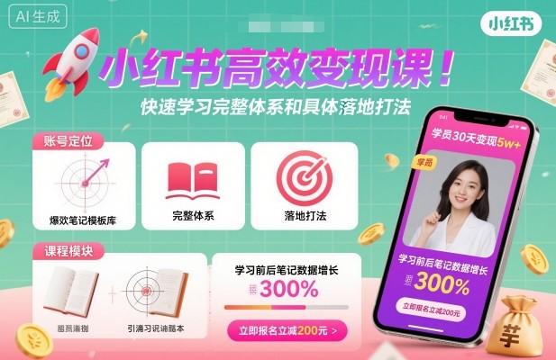 小红书高效变现课，快速学习小红书完整体系和具体落地打法-惠声网赚