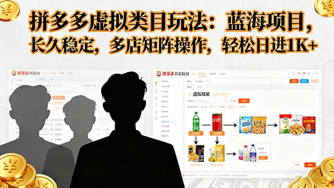 拼多多虚拟类目玩法，蓝海项目，长久稳定，多店矩阵操作，轻松日进1K+-惠声网赚