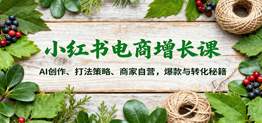 小红书电商增长课：AI创作、打法策略、商家自营，爆款与转化秘籍-惠声网赚