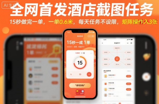 全网首发酒店截图任务，15秒做完一单，一单0.6米，每天任务不设限，矩阵操作日入3张【揭秘】-惠声网赚