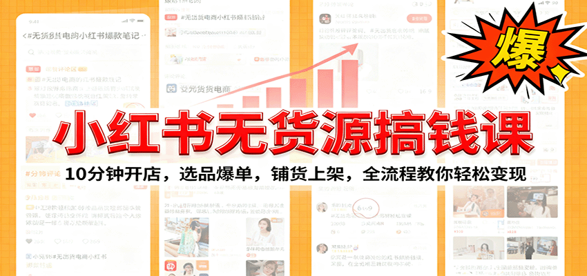 小红书无货源爆单课：10分钟开店，选品爆单，铺货上架，全流程教你轻松变现-惠声网赚