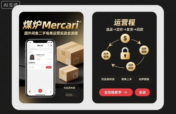 煤炉Mercari国外闲鱼二手电商运营实战全流程，仿品高利润，简单上手，闷声搞钱-惠声网赚