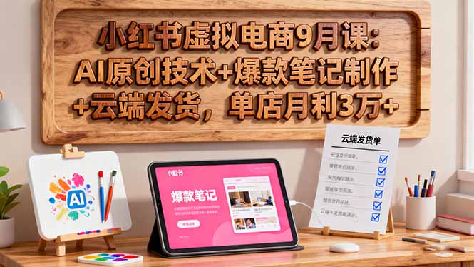 小红书虚拟电商9月课：AI原创技术+爆款笔记制作+云端发货，单店月利3万+-惠声网赚