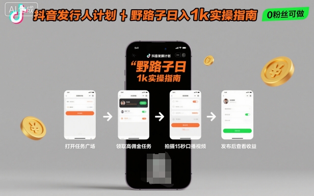 抖音发行人计划全新野路子玩法，随时随地，只要有手机，就能操作，日入1k+【揭秘】-惠声网赚