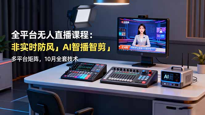 全平台无人直播课程：非实时防风＋AI智播智剪＋多平台矩阵，10月全套技术-惠声网赚