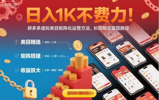 日入1K不费力！拼多多虚拟类目矩阵化运营方法，长效稳定变现路径-惠声网赚