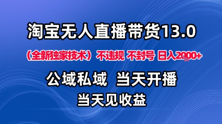 淘宝无人直播13.0，公域私域技术，不封号，不违规布局下半年旺季赛道，日入1K+(独家技术)【揭秘】-惠声网赚