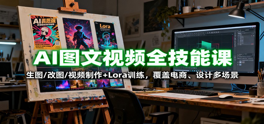 AI图文视频全技能课：生图/改图/视频制作+Lora训练，覆盖电商 、设计多场景-惠声网赚