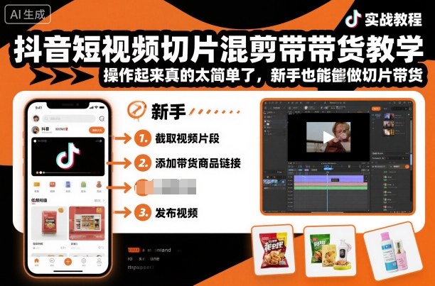 抖音短视频切片混剪带货教学，操作起来真的太简单了，新手也能做切片带货-惠声网赚