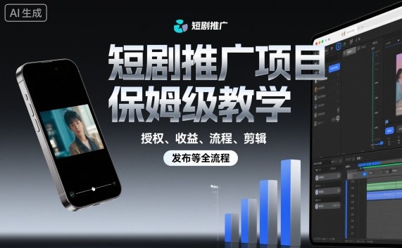 短剧推广项目保姆级教学，授权、收益、流程、剪辑，发布等全流程-惠声网赚