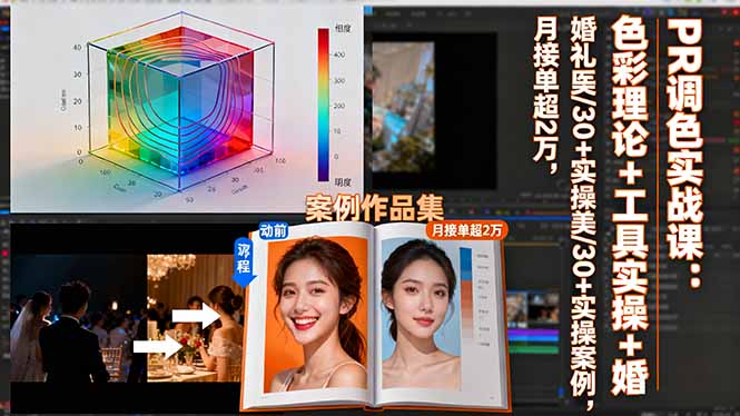 PR调色实战课：色彩理论+工具实操+婚礼医美/30+实操案例，月接单超2万-惠声网赚