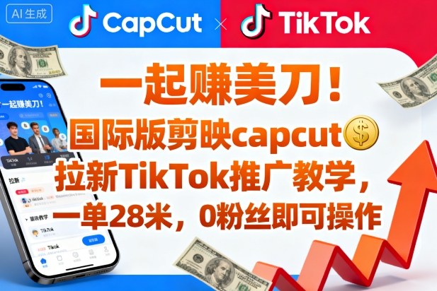 一起賺美刀！国际版剪映capcut拉新TikTok推广教学，一单28米，0粉丝即可操作(附推广入口和教学)-惠声网赚
