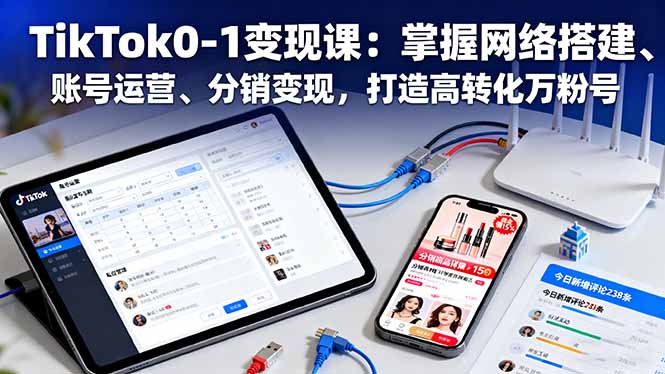 TikTok0-1变现课：掌握网络搭建、账号运营、分销变现，打造高转化万粉号-惠声网赚