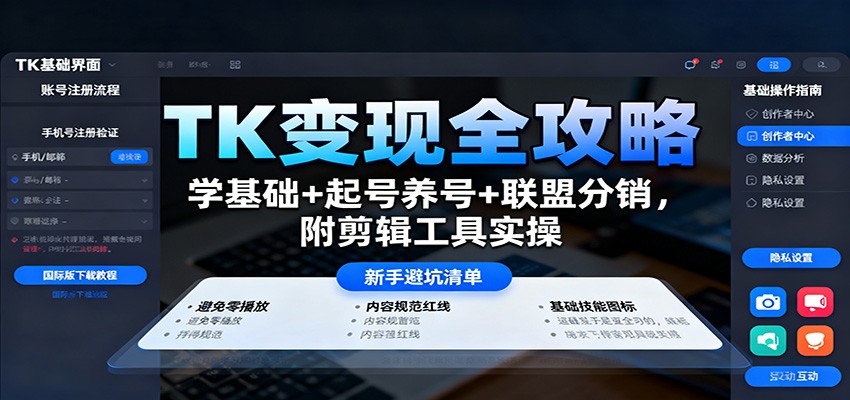 TK变现全攻略：学基础+起号养号+联盟分销，附剪辑工具实操-惠声网赚